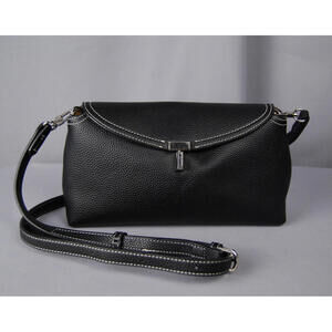 Totême T-Lock Shoulder Bag | Black Pebbled Leather